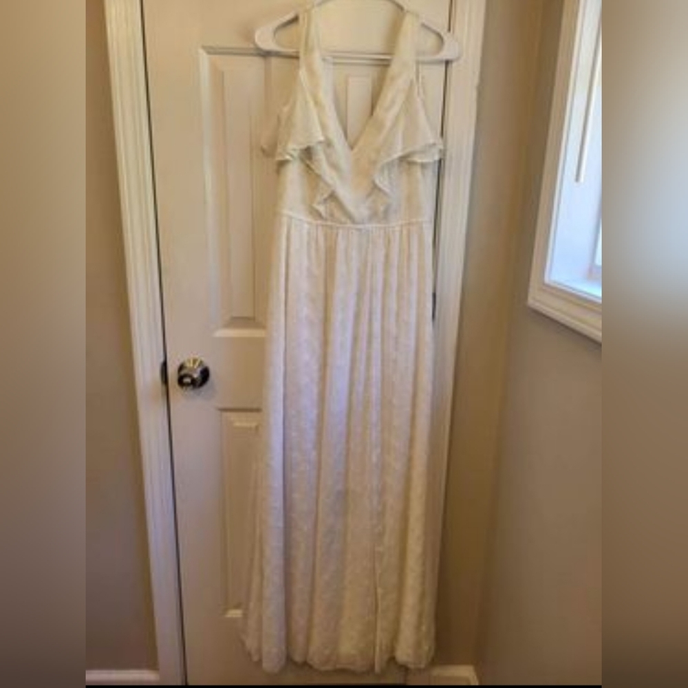 David's Bridal White Eyelet Formal Dress